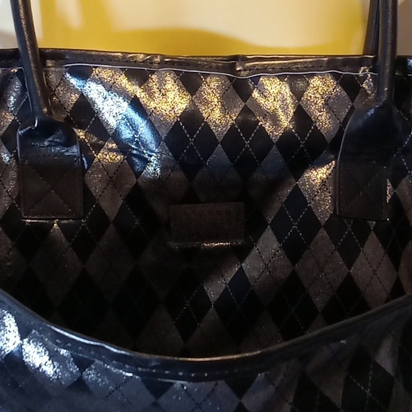 Glove It Large Tote Bag Metallic Silver Black Plaid - Picture 4 of 9